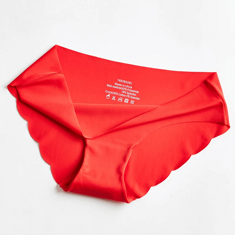 Sexy seamless red women's panties with a scalloped edge, mid-rise fit, and laser-cut design for no visible panty lines.